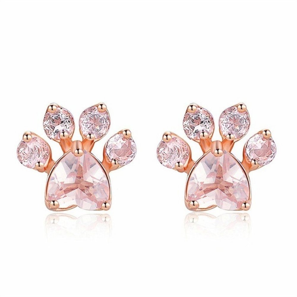 NEW Rose Gold Pink Heart Paw Print Stud Earrings - Picture 6 of 6